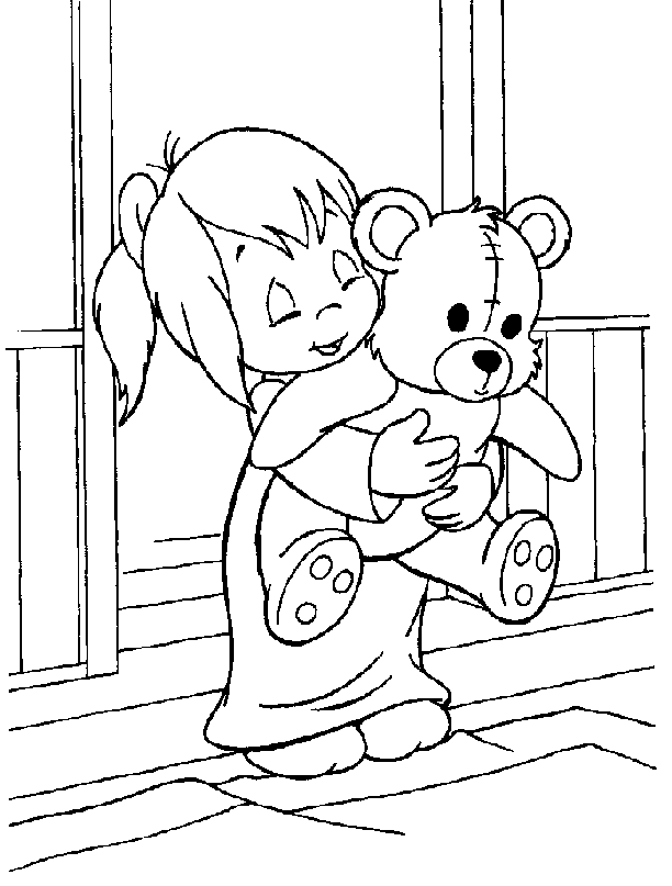 coloriage moments precieux la petite fille et son nounours